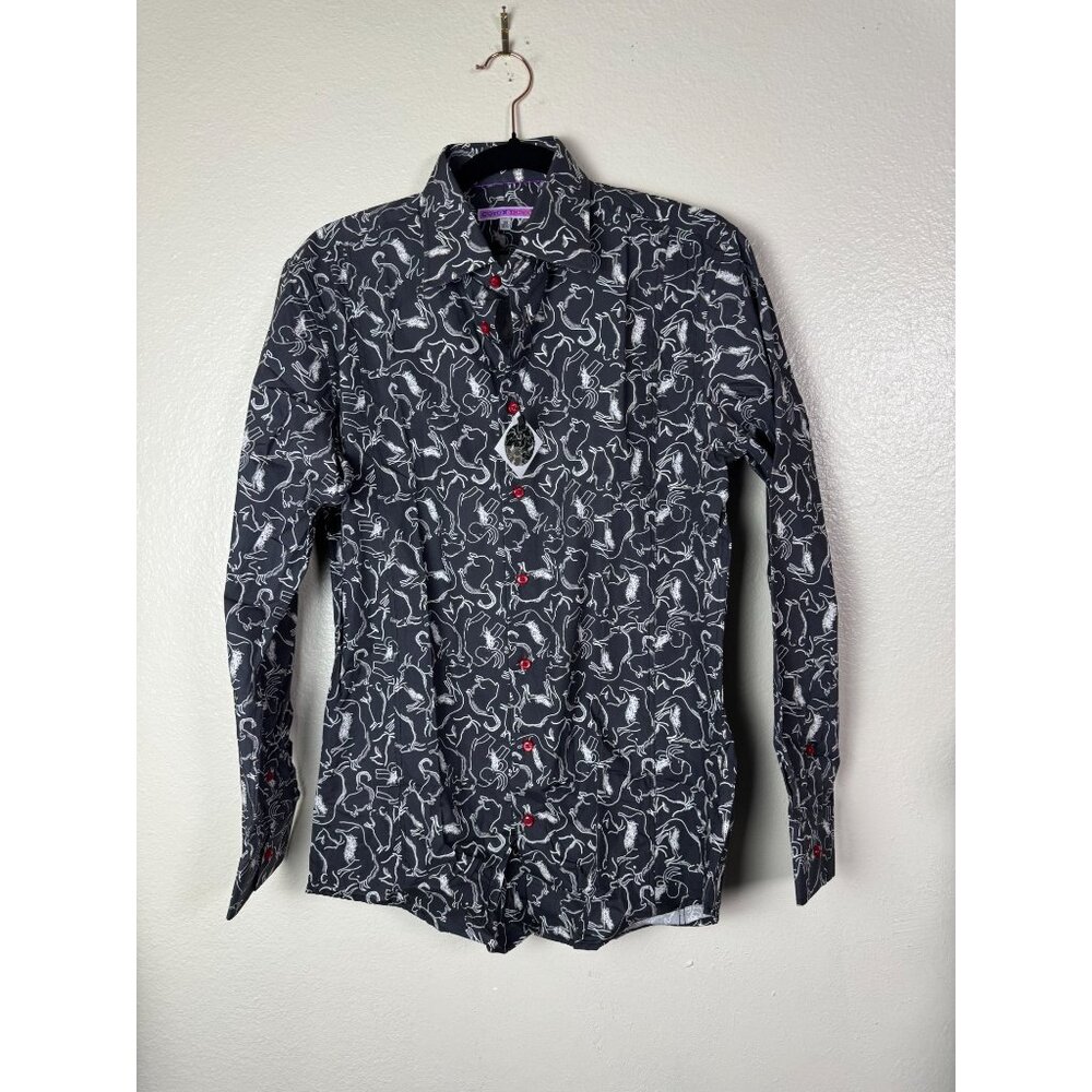 NEW Coton Doux Mens Long Sleeve Shirt Sz 39 15.5" Black Button Up Animal Novelty